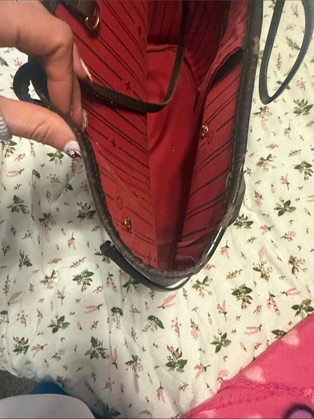 Louis Vuitton Brown Damier Ebene Tote with Red Interior